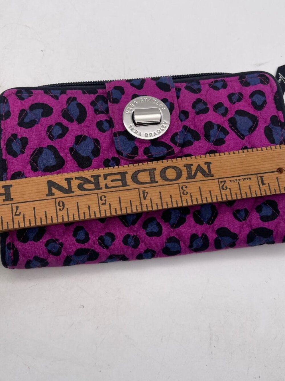 Vera Bradley Quilted Wallet With Turn Lock Purple Leopard Cheetah Print T20 - Picture 2 of 8